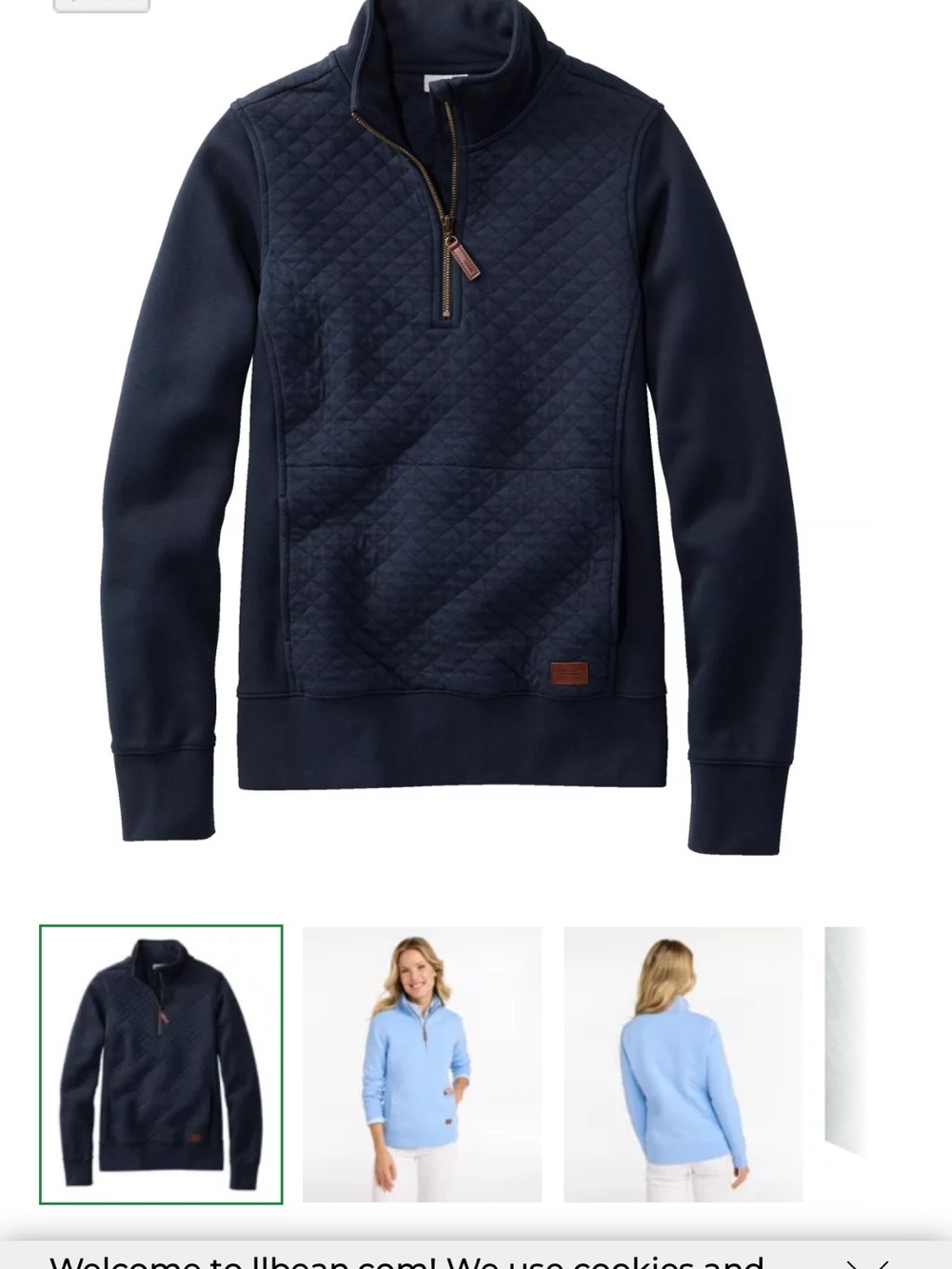 LL Bean Quilted Half-Zip Sweater Pullover - Navy